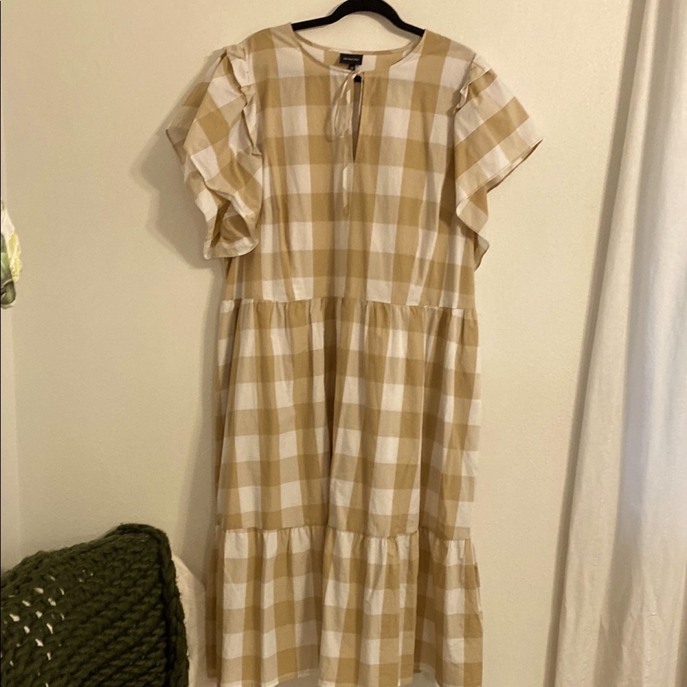 Who What Wear Tan Flutter Sleeve Midi Sundress